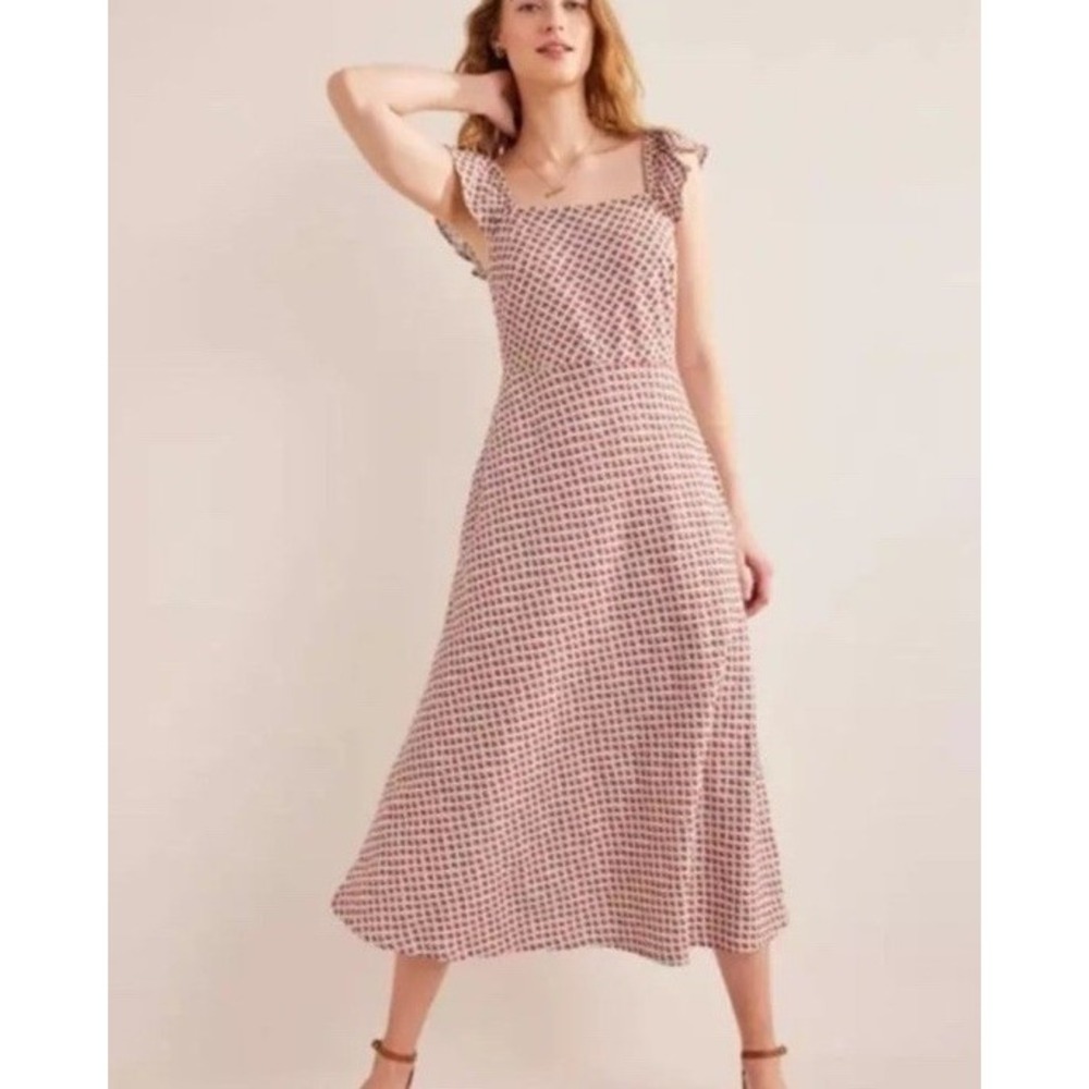 Boden jersey midi dress vermillion red floral Bloom Bud print square neck